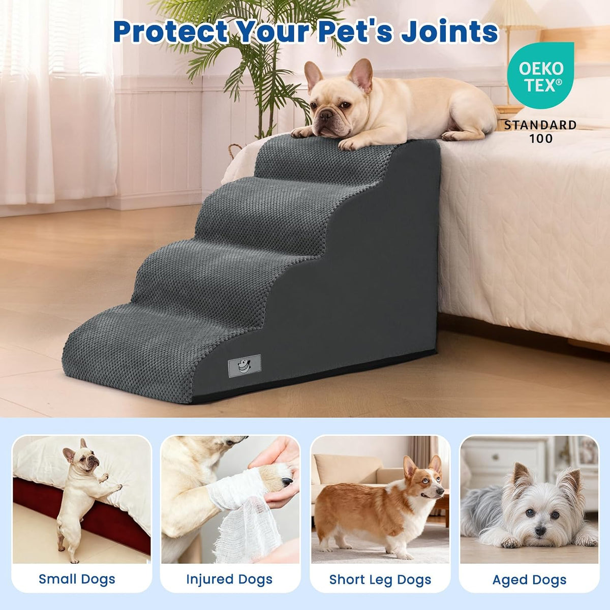 Dog Steps for Bed 17.7" H, 4-Step Pet Stairs Ramp for Small & Medium Dogs