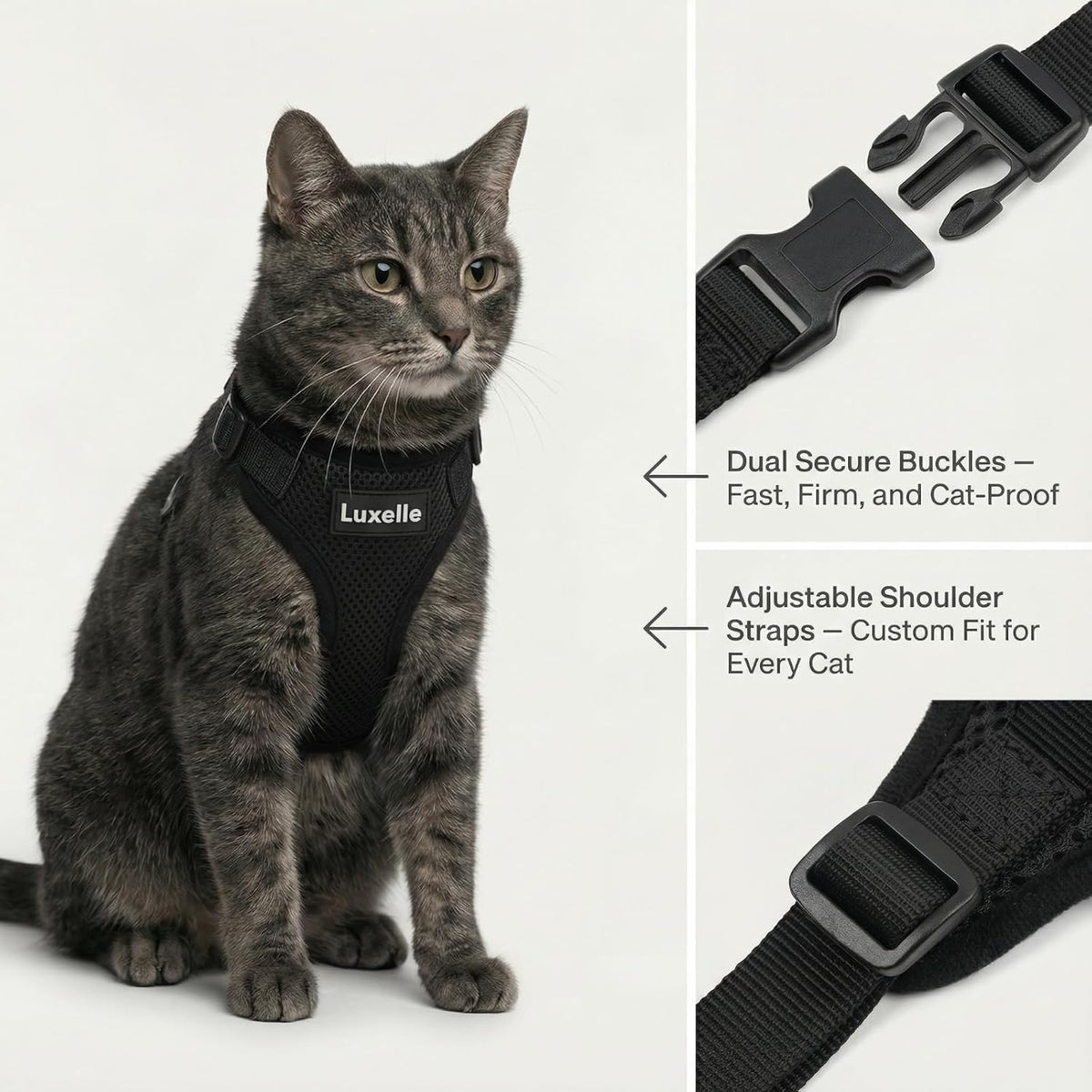 Luxelle 2 Pack Escape-Proof Cat Harness and Leash Set for Walking – Adjustable No Pull Soft Vest with Easy-Wear Buckle, Reflective Straps, Breathable Mesh – Outdoor Travel Harness for Cats & Kittens