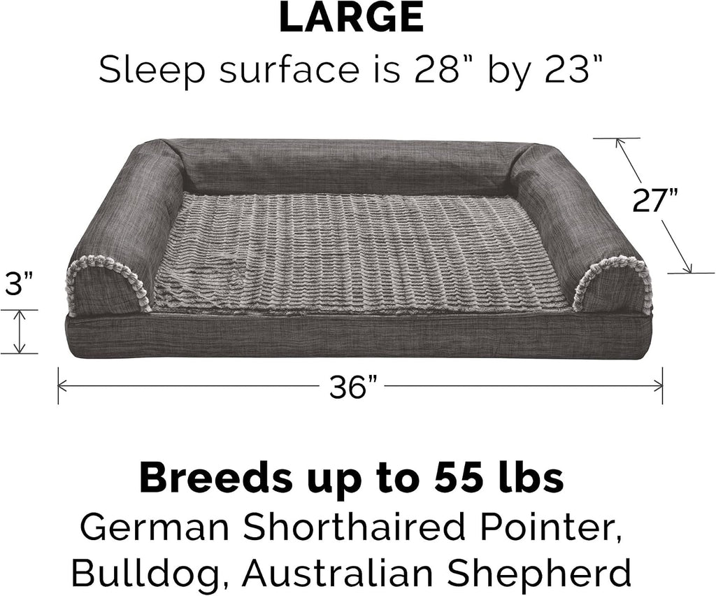 Furhaven Replacement Dog Bed Cover Luxe Faux Fur & Performance Linen Sofa-Style, Machine Washable - Charcoal, Large