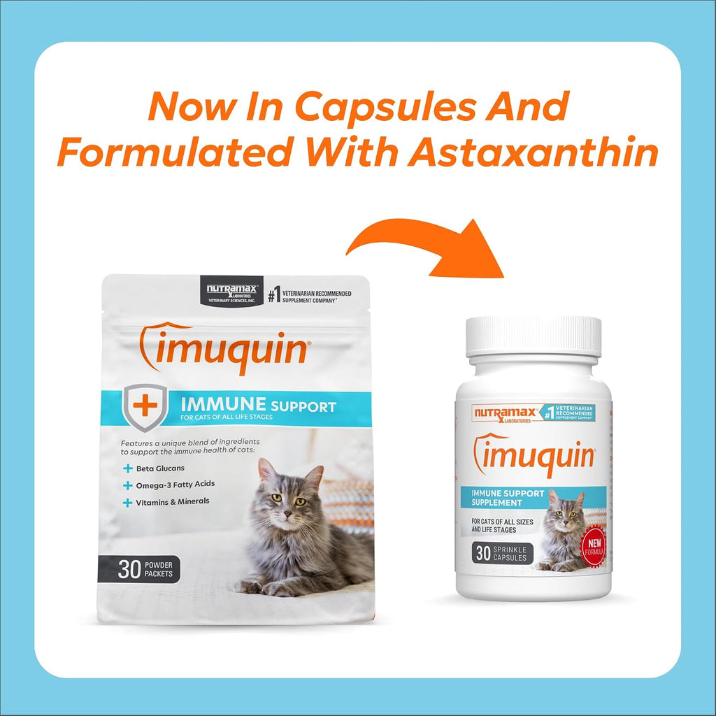 Nutramax Imuquin Immune Health Cat Supplements, Easy Sprinkle Capsule, 30ct