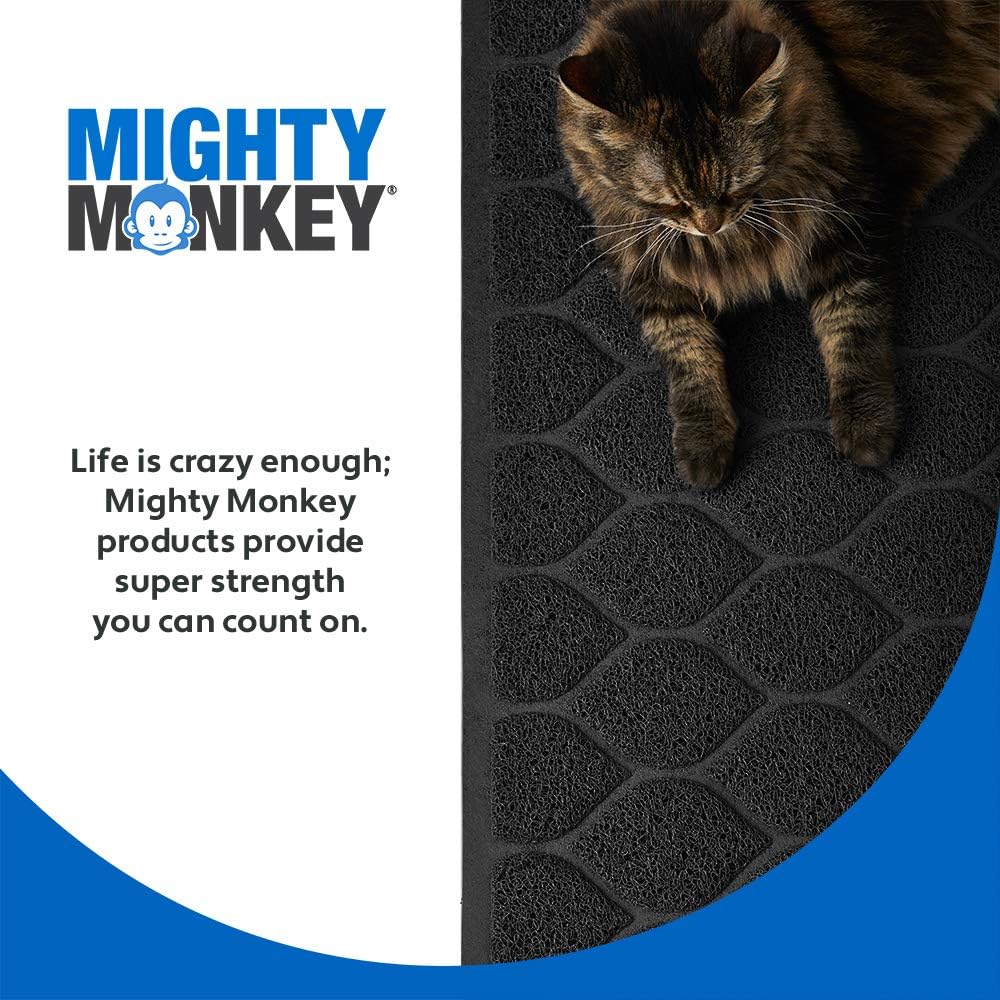 MIGHTY MONKEY Waterproof Cat Litter Box Mat, BPA Free, 24x17 Black | Easy Clean Floors, Textured Backing, Soft on Sensitive Kitty Paws, Cats Accessories, Less Waste, Stays in Place