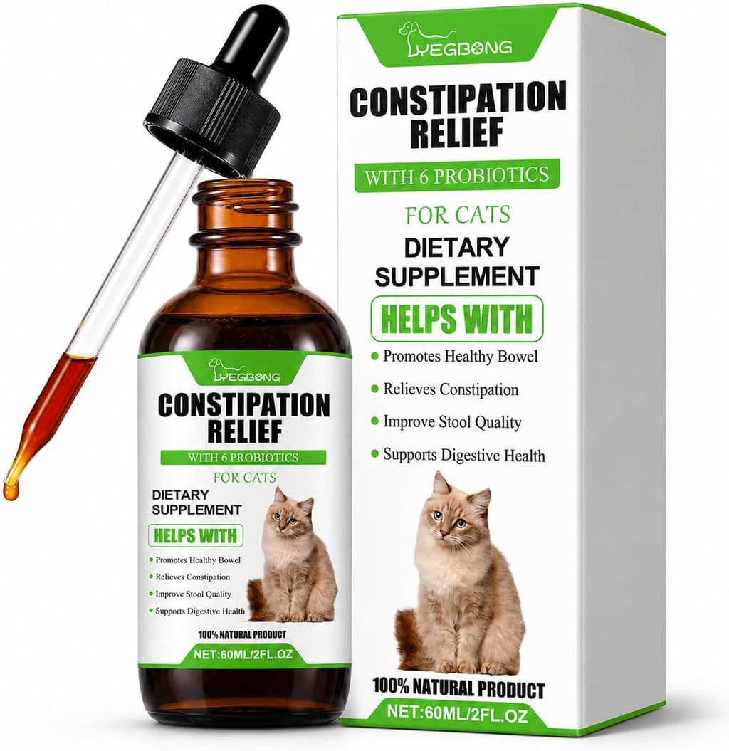 Cat Constipation Relief Liquid Supplement with 6 Probiotics, Digestive Support for Cats, Supports Healthy Bowel Function & Stool Quality, Natural Daily Gut Health Care for Indoor and Senior Cats, 60ml
