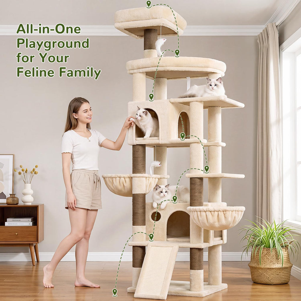 Globlazer 81in Cat Tree for Large Cats, Extra Tall Tower, F81H, Beige