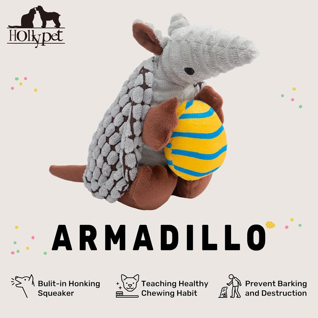 Hollypet Armadillo Squeaky Puppy Dog Toys for Small Medium Dogs, Yellow Egg | plush stuffed small dog squeak animal toy with unique grunt squeaker textured fabric for teeth cleaning toys