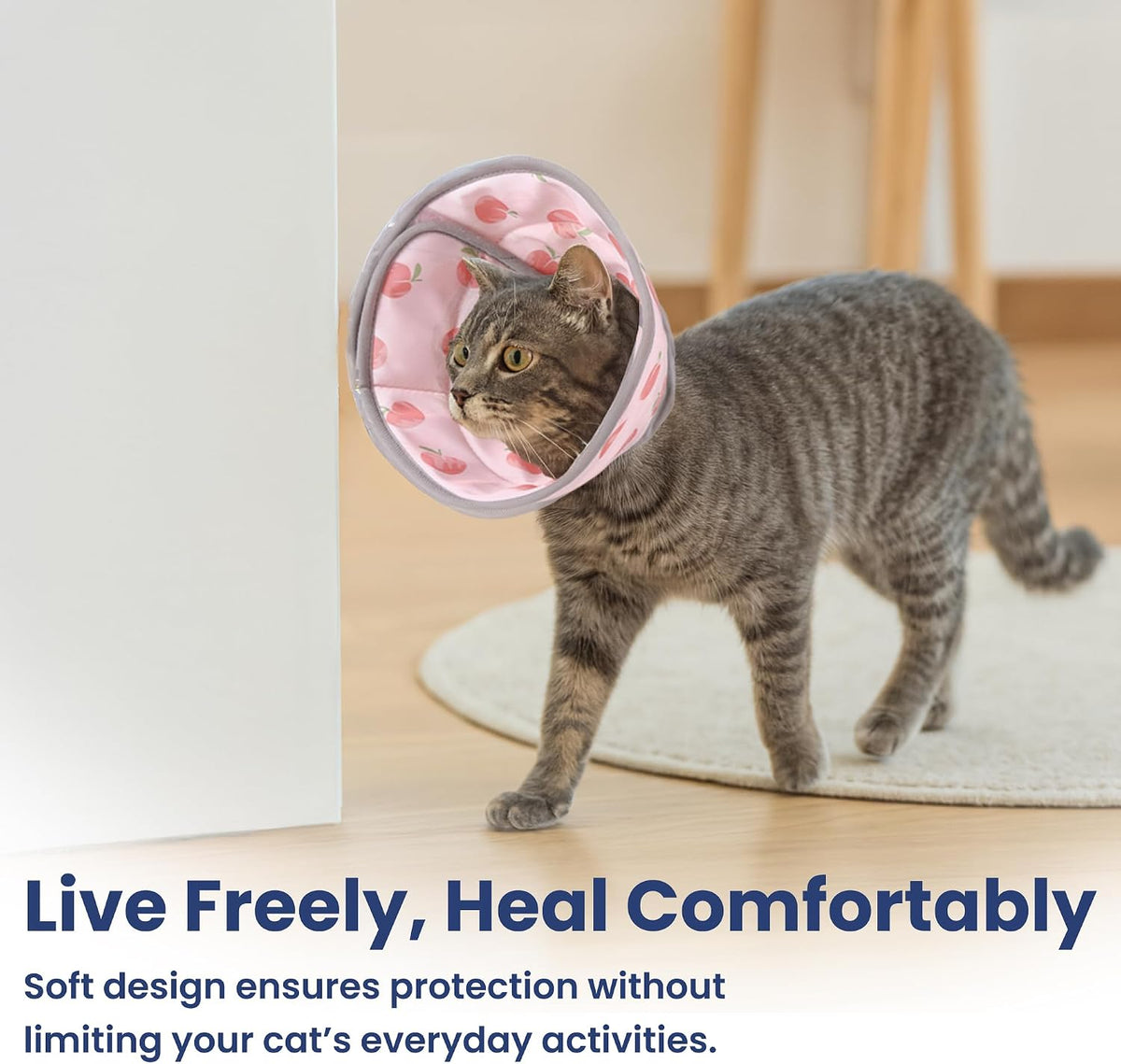 PawsPik Adjustable Soft Recovery Cone for Dogs & Cats, Medium, Peach
