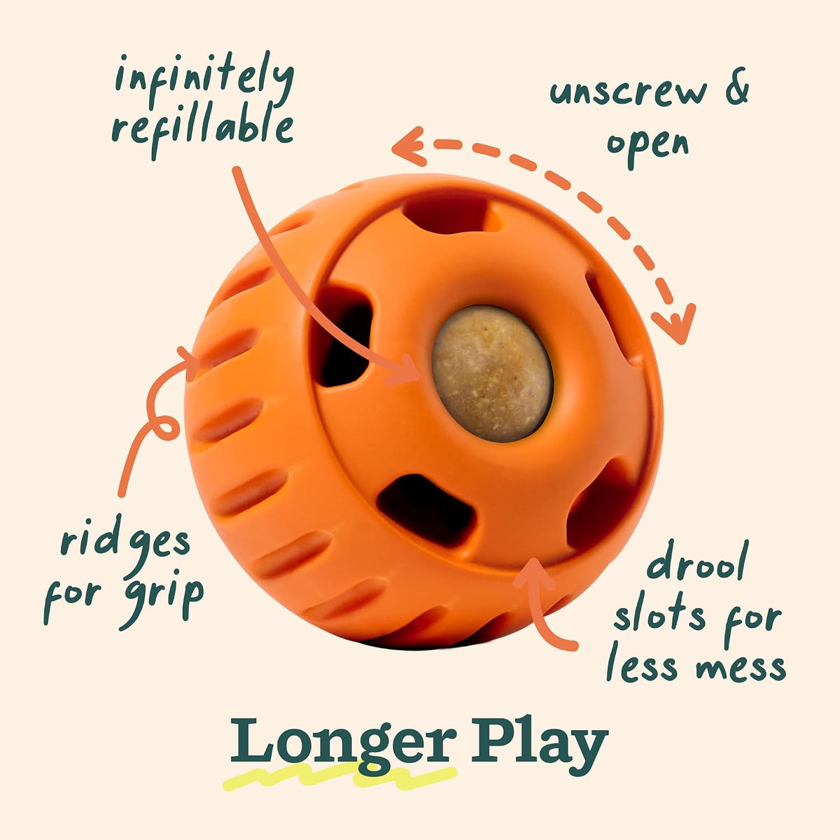 WOOF Pupsicle Interactive Dog Ball Toy for Dogs Small 10-25 lbs - Orange