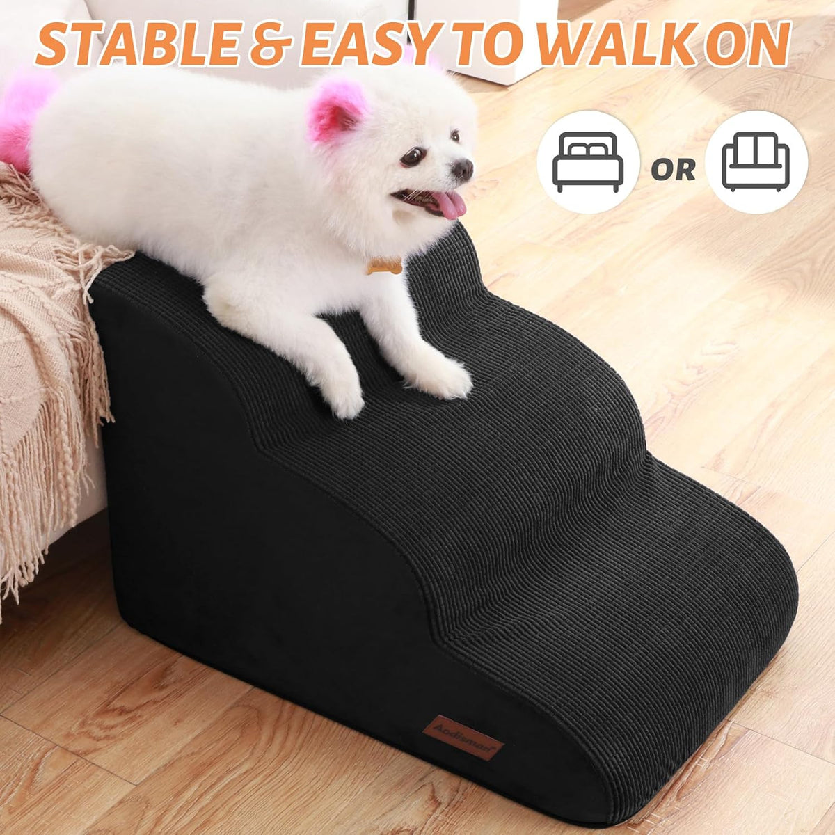 Aodisman Dog Stairs for Small Dogs and Cats,3-Step Pet Ramp for Couch,Chair
