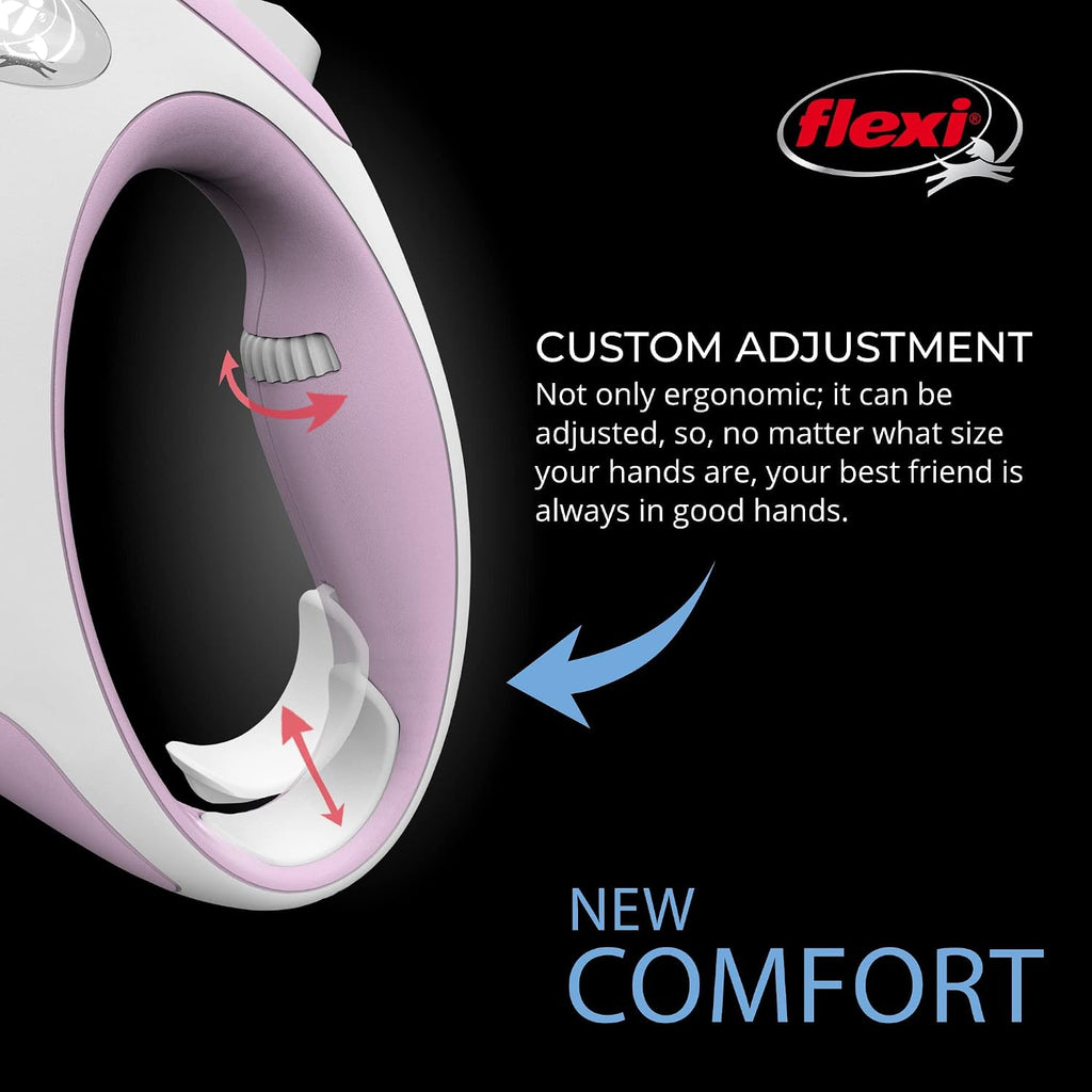 FLEXI® Comfort XS Tape Retractable Dog Leash, 3-Finger Grip, 10 ft - Pink