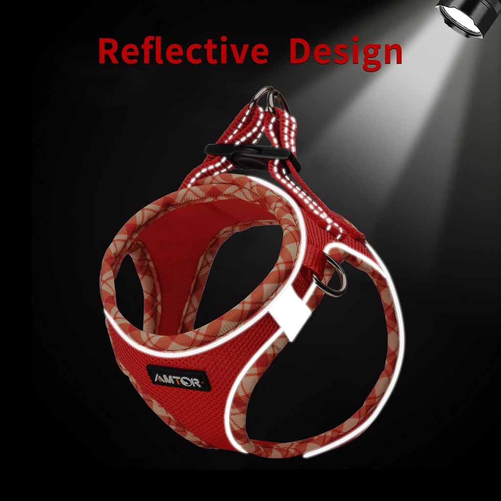 AMTOR Small Dog Harness with Leash Set, No Escape Easy Walk Puppy Harnesses for Training Walking, Step-in Reflective Soft Dogs Vest for XS S Medium Extra-Small Large Sized Dog(Red,XL)