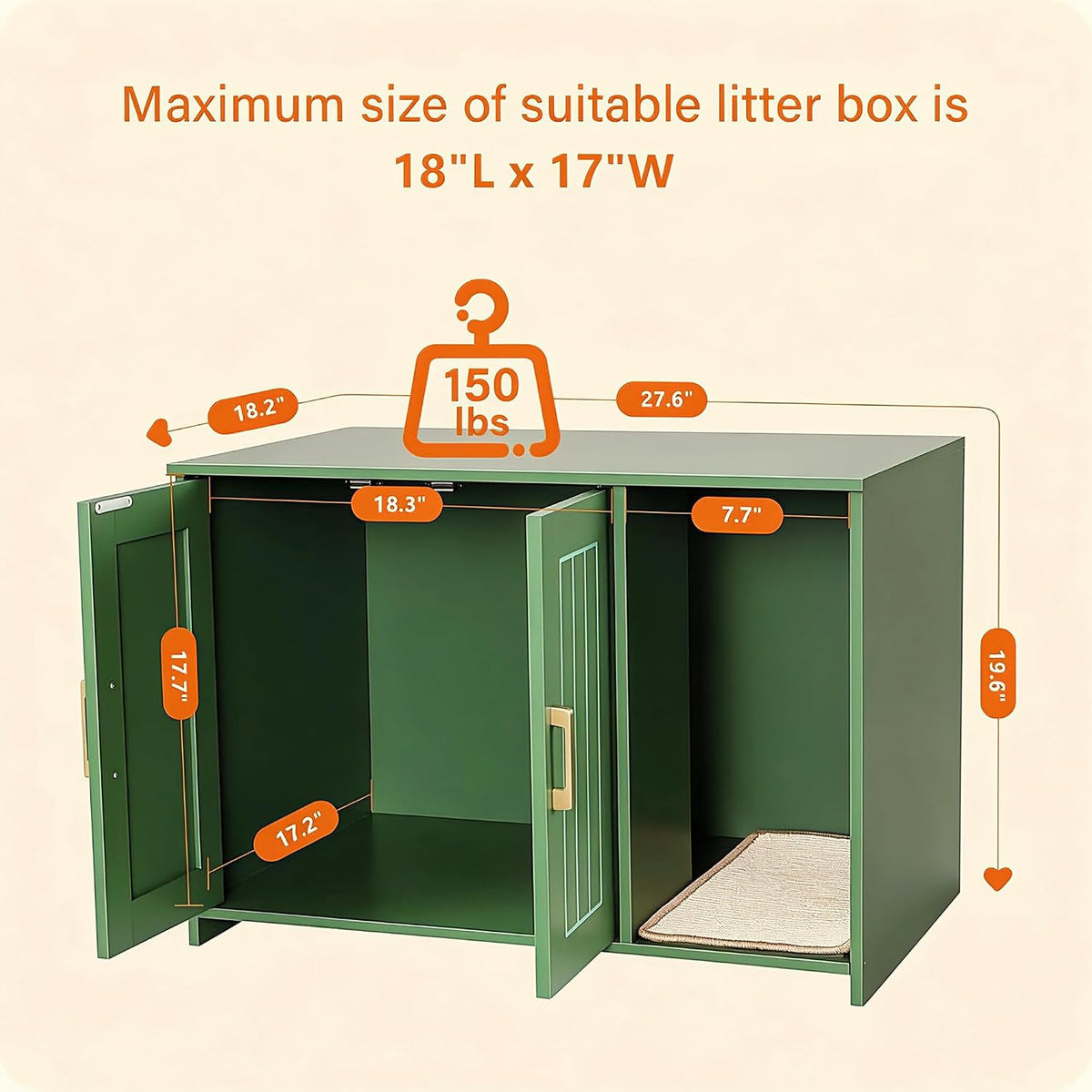 Cat Litter Box Enclosure, with Scratching Mat, 27.6" x 18.2"x 19.6"