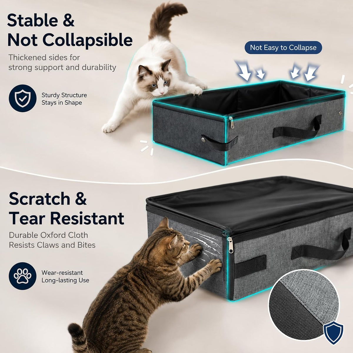 HiCaptain Portable Travel Litter Box for Cats, with Scoop Collapsible Bowl