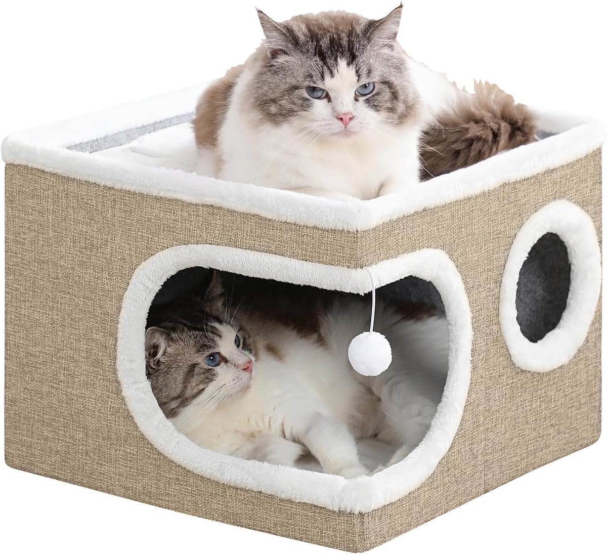 Cat Houses for Indoor Cats, Large Covered Cat Bed Cave,Khaki‌,16in