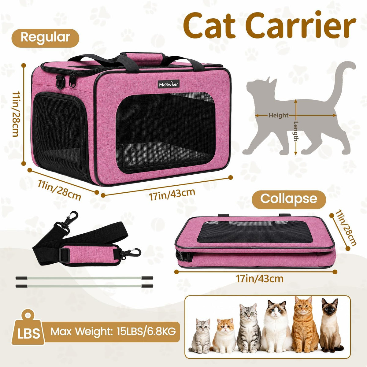 Soft-Sided Cat Dog Pet Travel Carrier Airline Approved, Medium Pink
