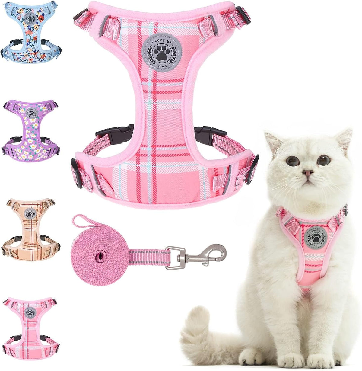 BEAUTYZOO Cat Harness and Leash Set, Escape Proof and Adjustable, Pink