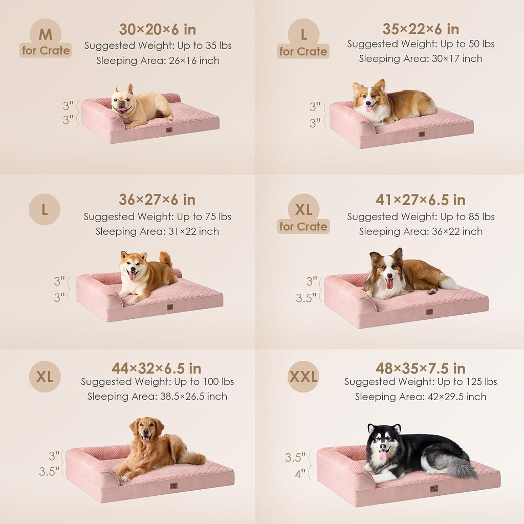 EHEYCIGA Memory Foam Dog Bed Large Size Dogs, Orthopedic Dog Bed Large with Washable Removable Cover, Waterproof Pet Sofa Couch with Nonskid Bottom, 36x27x6, Pink