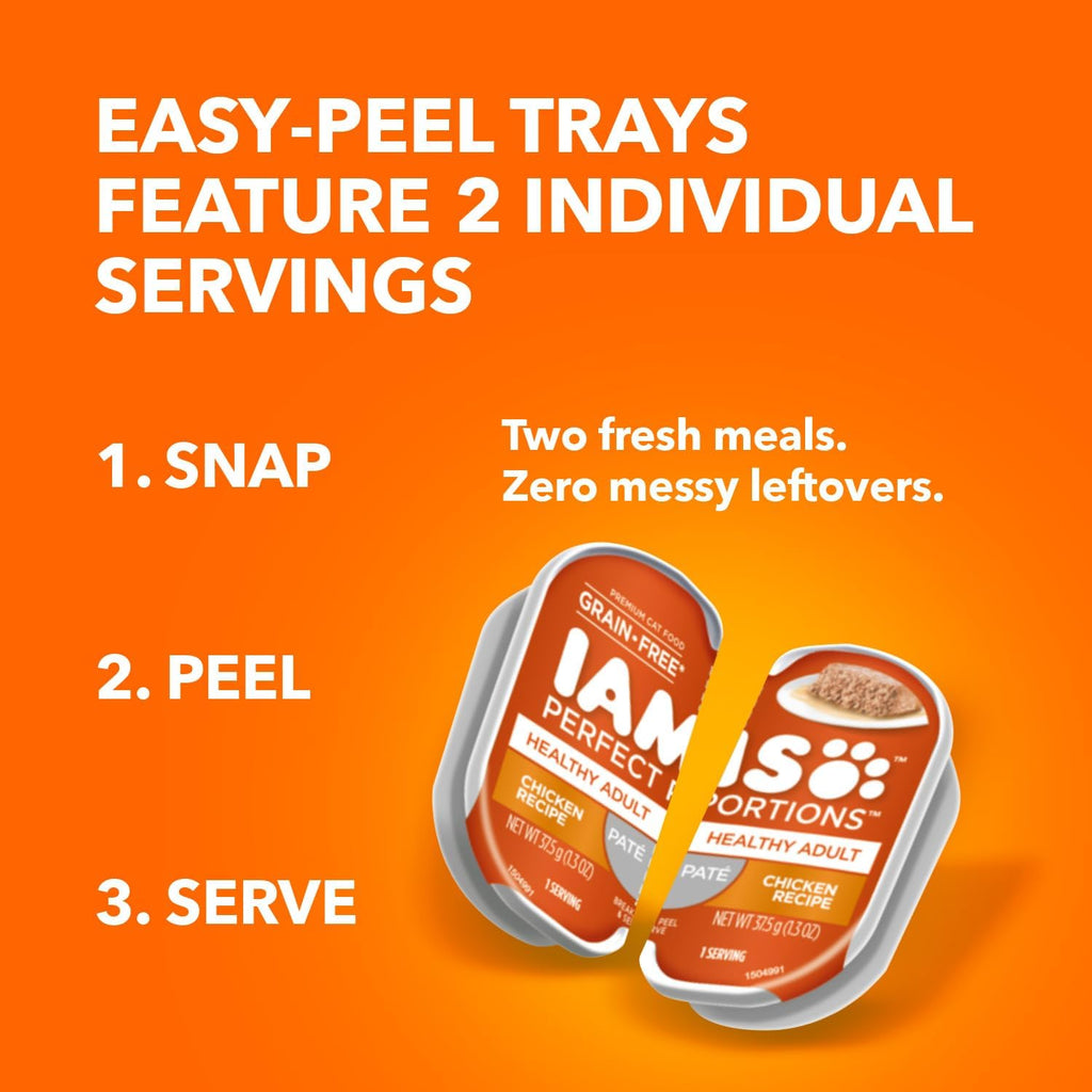 IAMS Perfect Portions Sensitive Digestion & Skin Wet Cat Food Pate, Healthy Adult Grain Free Pate, Chicken and Tuna Recipe, 2.6 oz. 12 Count (Pack of 4)