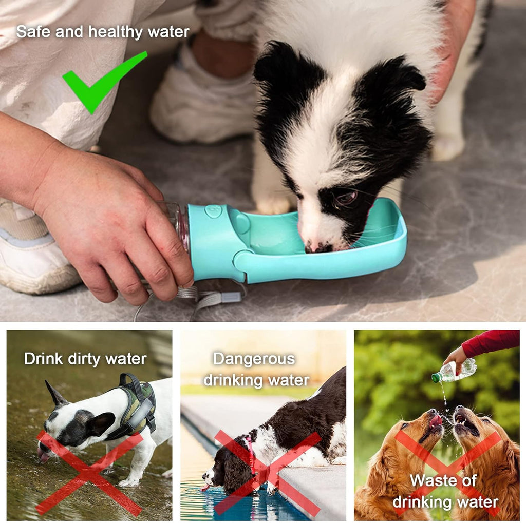 Portable Dog Water Bottle, Foldable Water Bottle for Dog, Blue, 12oz | Leak Proof Dispenser, Dishwasher Safe, Puppy Travel Water Bowl Fit for Cat, Rabbit, Small Animals Walking, Hiking, Travel 