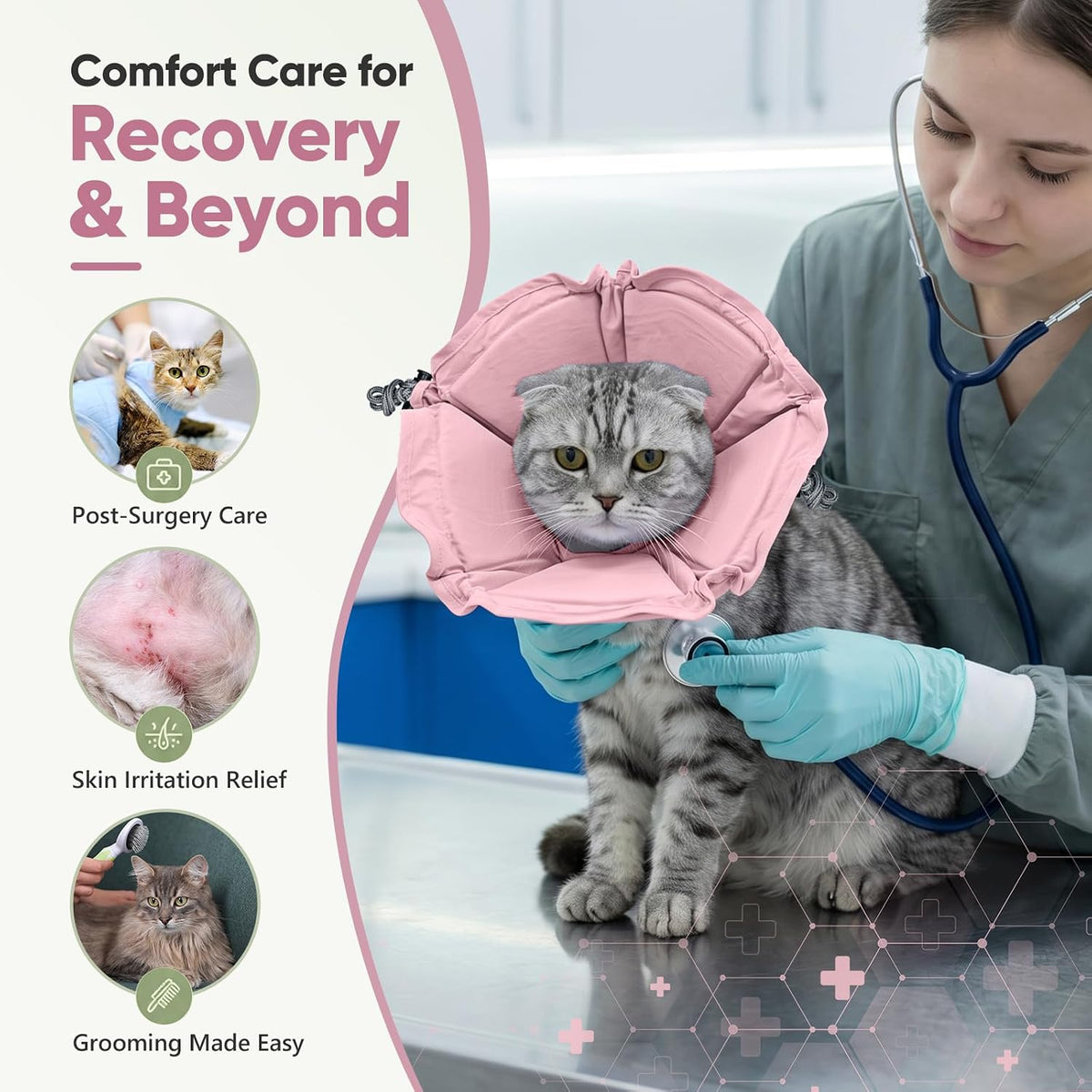 Cat Cone Collar Soft, Adjustable Elizabethan Collar for Cats to Stop Licking, Comfortable Lightweight Kitten Cone for Wound Healing and Surgery Recovery,Pink,M