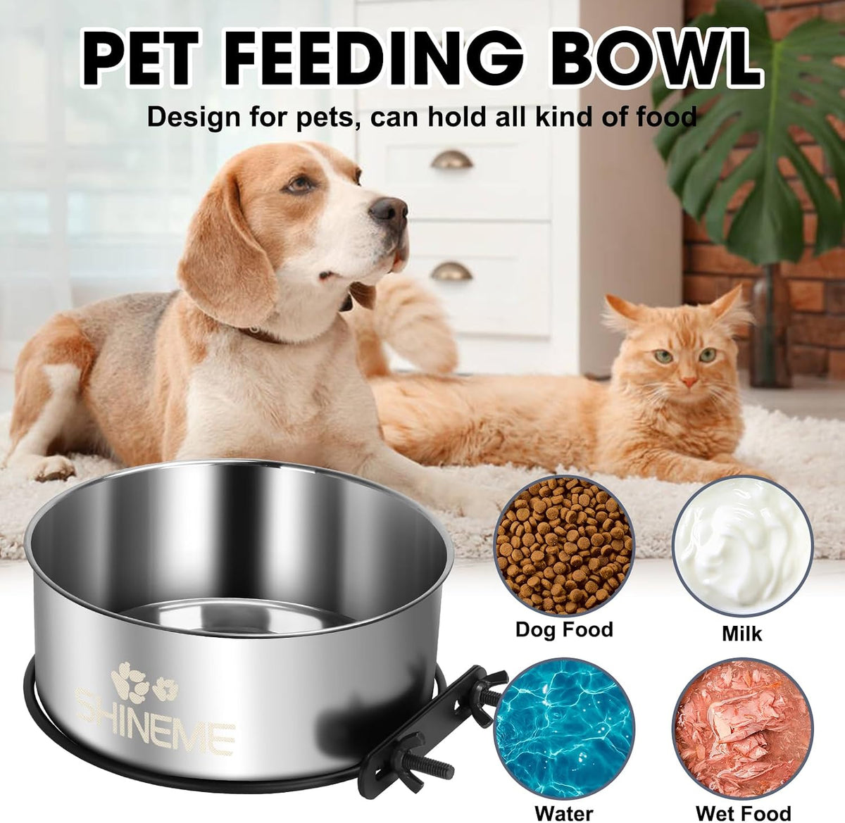 Kennel Bowls Mountable in Crate Kennel Cage (6.2x2.6” & 5.5x2.4”) | 34oz & 25oz Stainless Steel Dogs Bowls, Dog Food and Water Bowl for Dog Crate, 2 Pack, Silver