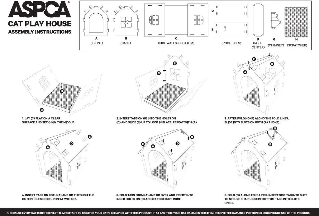 ASPCA Cardboard Cat House Hideaway Playhouse with Cat Scratcher Scratching Pad 19" L x 13" W x 17" H