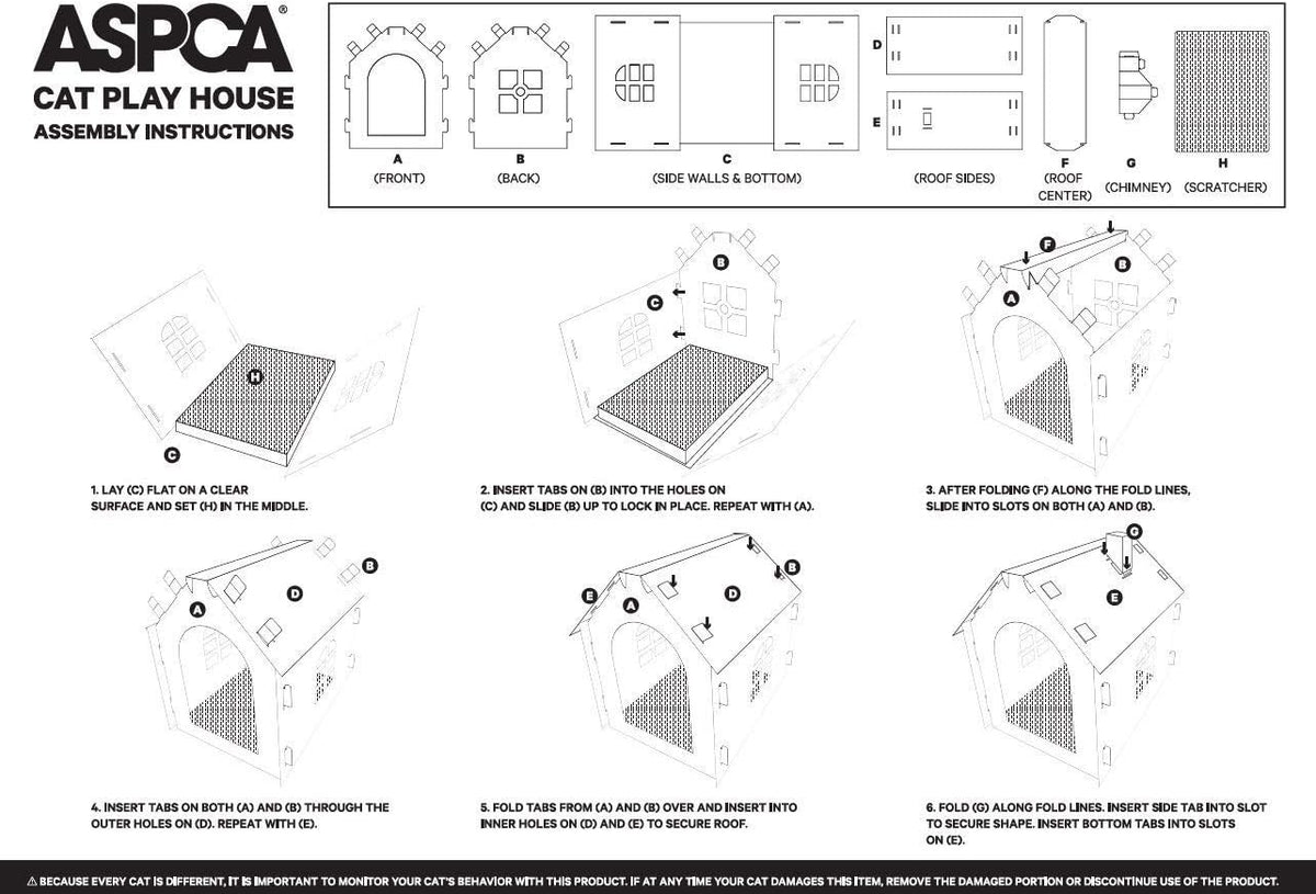 ASPCA Cardboard Cat House Hideaway Playhouse with Cat Scratcher Scratching Pad 19" L x 13" W x 17" H