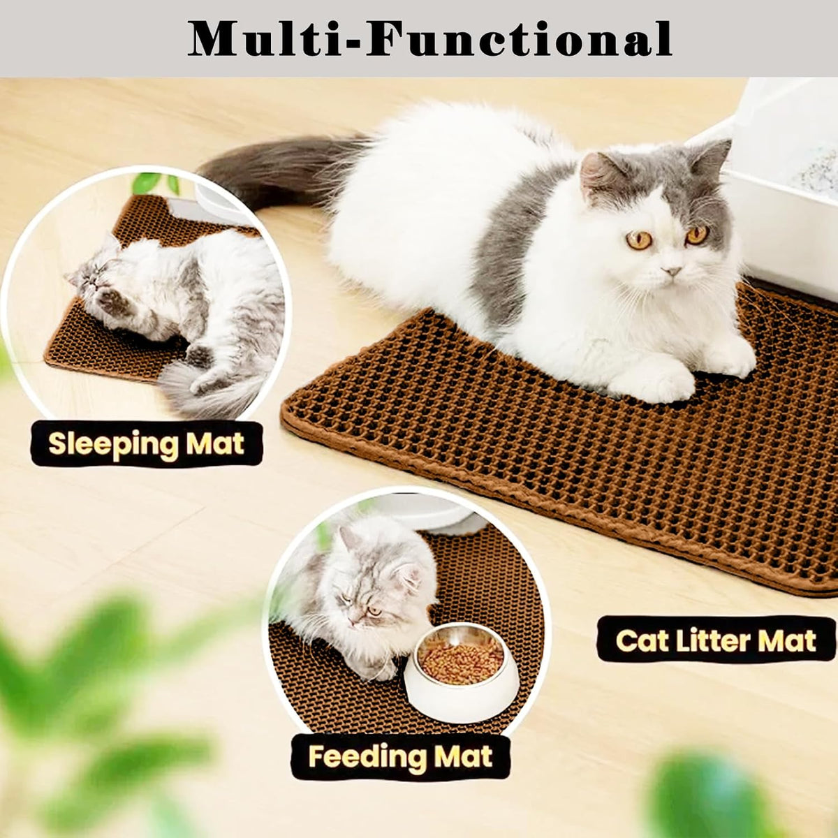 Cat Litter Mat, Double Layer Cat Litter Box Mat (35x24 Inch, Brown)