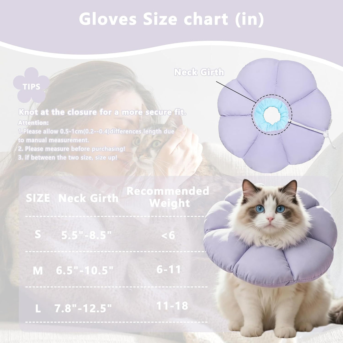 Soft Cat Cone Collar After Surgery, Cat Recovery Collar,Purple,Small