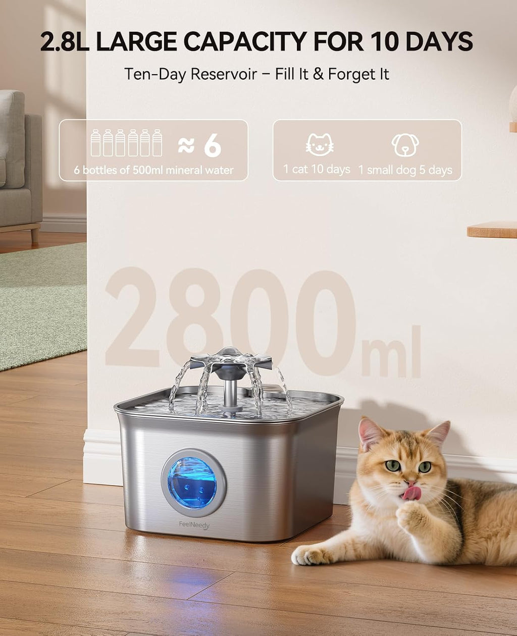 Cat Water Fountain Stainless Steel: 99oz/2.8L Auto Pet Drinking Fountain