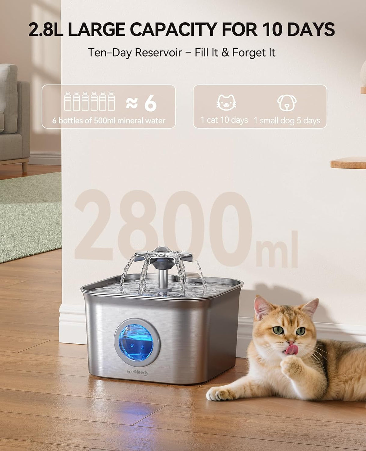 Cat Water Fountain Stainless Steel: 99oz/2.8L Auto Pet Drinking Fountain