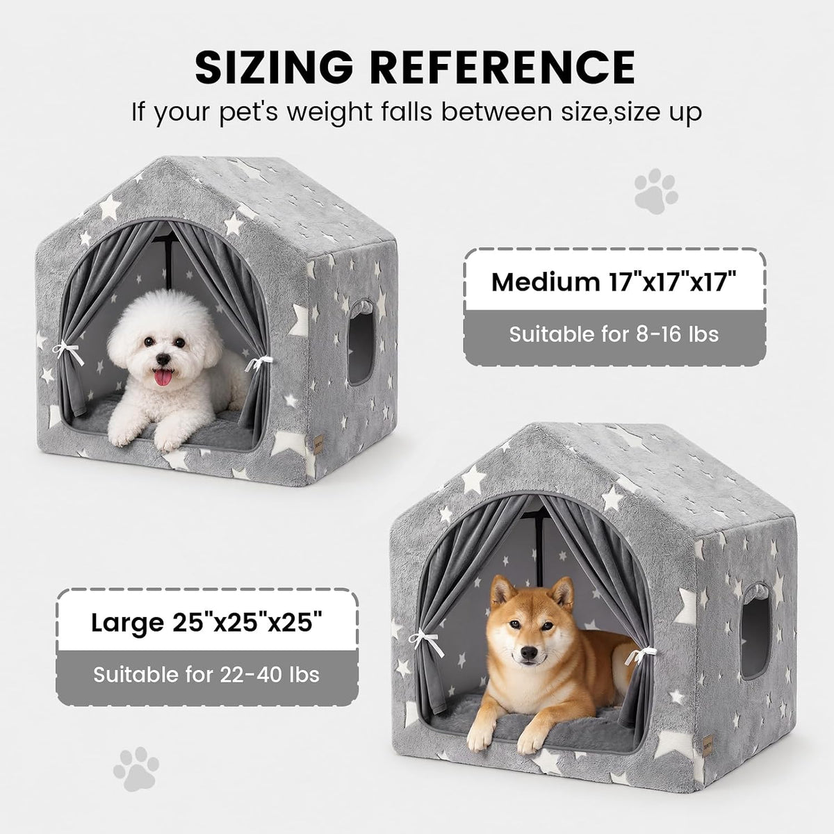 Indoor Dog House with Frame,Glow Dog Tent Bed with Cover Cave,Grey Large