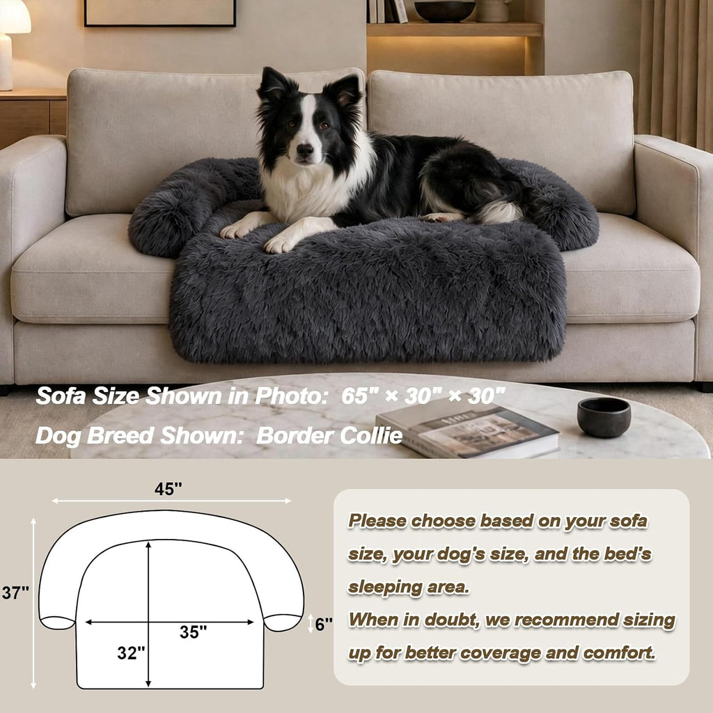 Calming Dog Bed Fluffy Plush Dog Mat for Furniture Protector with Removable Washable Cover for Large Medium Small Dogs and Cats (Large(45x37x6), Dark Grey)