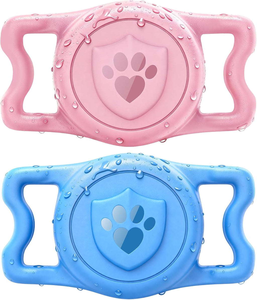 IP68 Waterproof AirTag Holder for Dog Collar, Silicone, Pink&Blue, 2 Pack