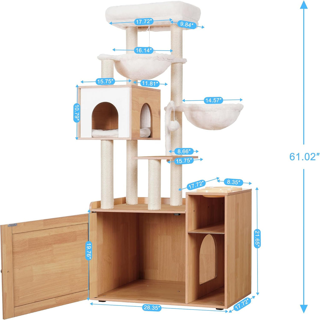 Hey-brother Cat Tree Tower, Wooden Litter Box Enclosure and Condo, MPJ115WB