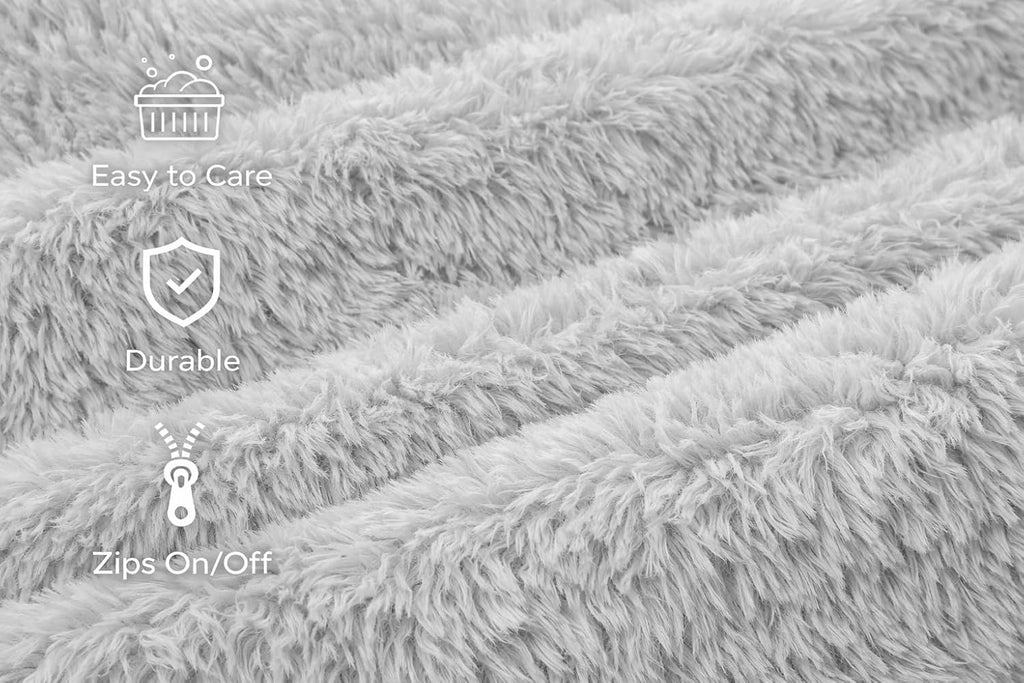 KOPEKS Orthopedic Memory Foam Dog Bed 7" Inch Thick Extra Large Dog Bed with Pillow Fluffy Grey 50"x34"x10" Includes Waterproof Liner & Durable Removable Cover with Smart Design