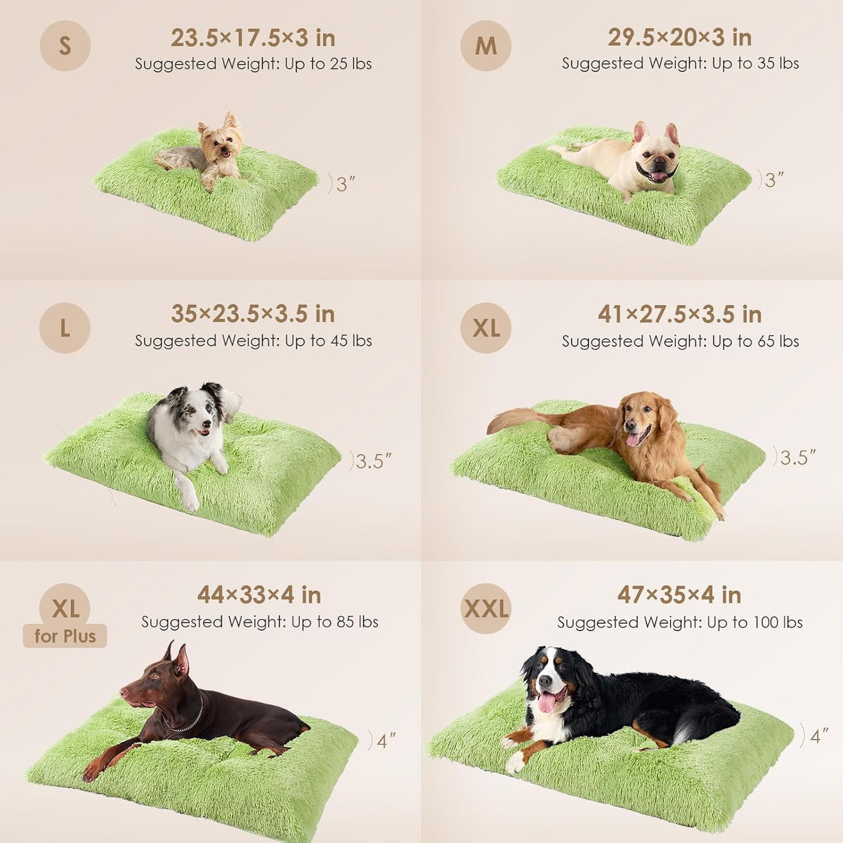EHEYCIGA Fluffy Dog Crate Bed for Small Dogs, Plush Crate Pad, Green