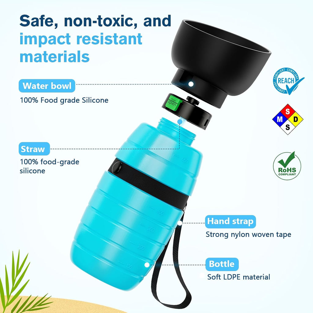 Pecute Portable 22 oz Dog Water Bottle, 2 in 1 Dog Water Bottle Bowl Leakproof with Double Seal, BPA Free, Lightweight, Pet Water Bottel Dispenser for Outdoor Walking Triping Hiking Camping Travels | Pet Water Dispenser Portable for Outdoor Walking Hik...