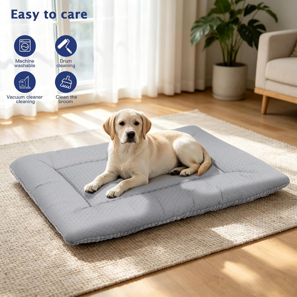Dog Bed Mat, Crate Pad Reversible,Soft Kennel Washable Crate Mat (Cool and Warm),Pet Sleeping Mattress for Small Medium Dogs XB009 (18''x13'',Corn Velvet Grey)