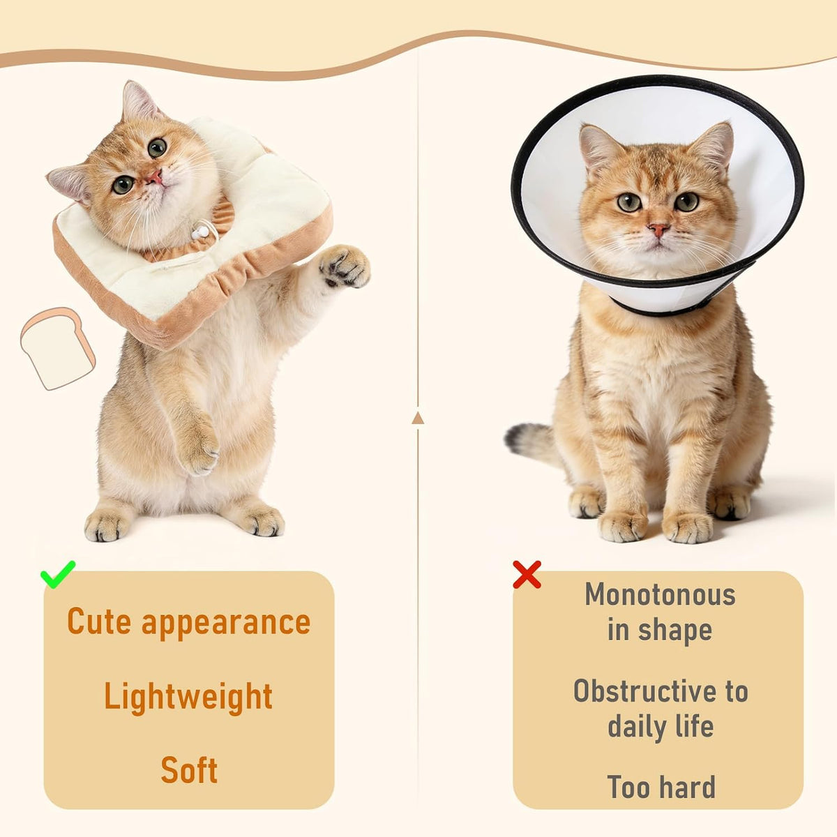 Toast Cat Recovery Cone, Adjustable Pet Elizabethan Collar for Cats &Puppy, Soft Cone for Cats After Surgery to Stop Licking, Cat Neck Pillow for Sleeping, Easy to Clean (Yellow, S)