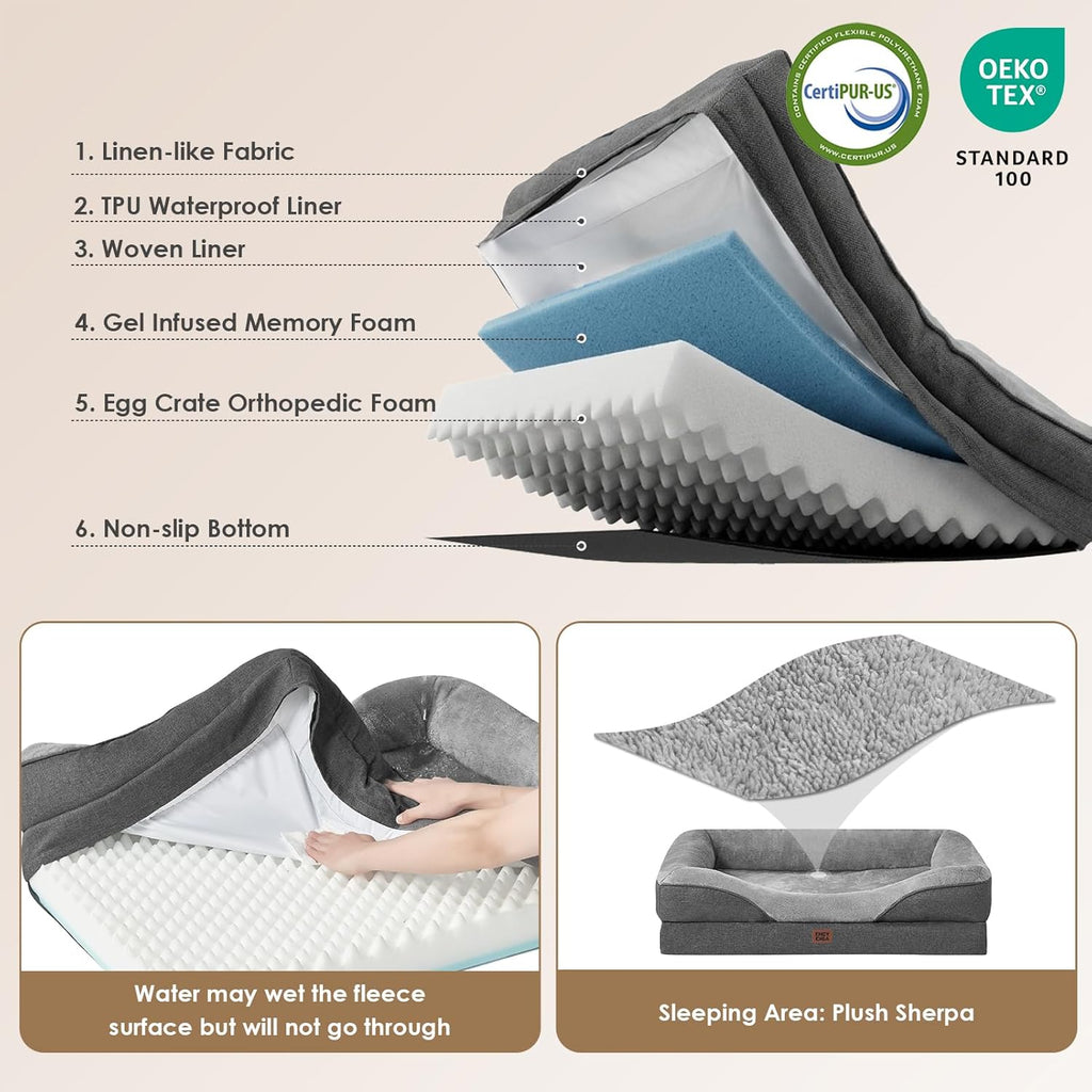 EHEYCIGA Orthopedic Dog Bed for Large Dog, Memory Foam Dog Couch, Grey