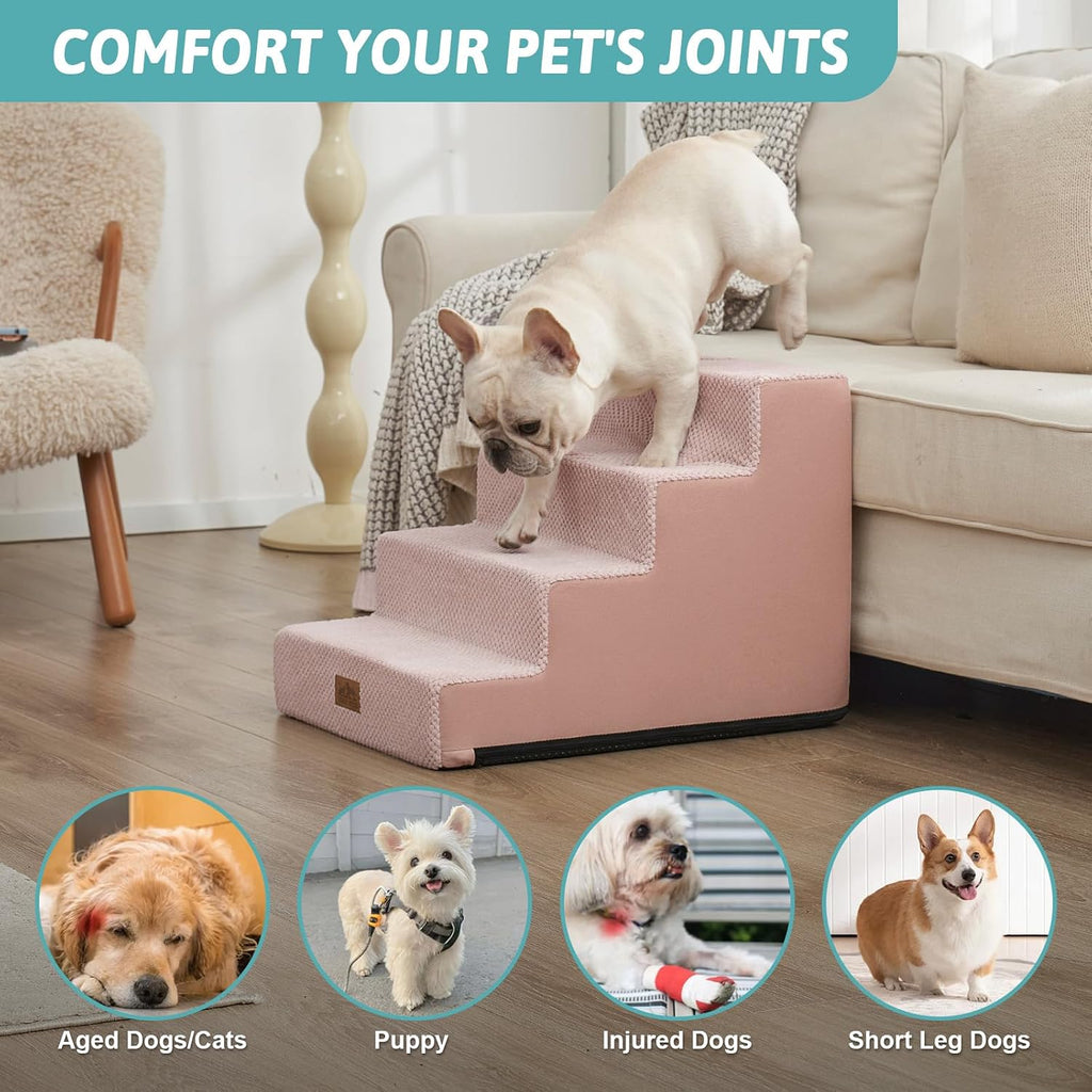 COZY KISS Dog Stairs for Small Dogs, 4 Step Pet Stairs for Beds & Couches