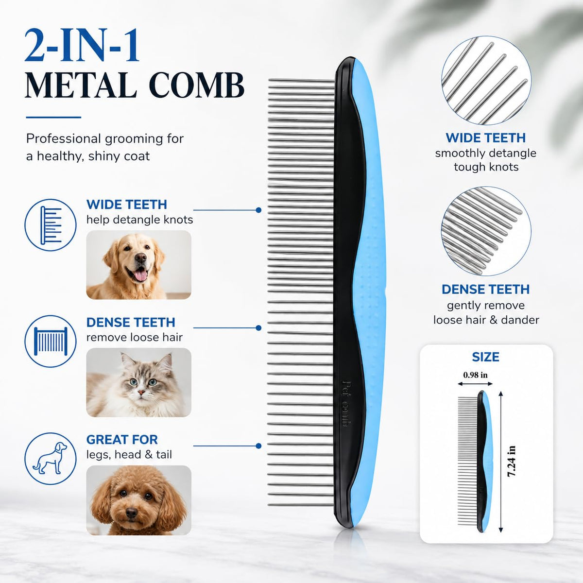 4 Pcs Pet Grooming Tool - With Metal Comb,Deshedding Brush,Flea Lice Comb