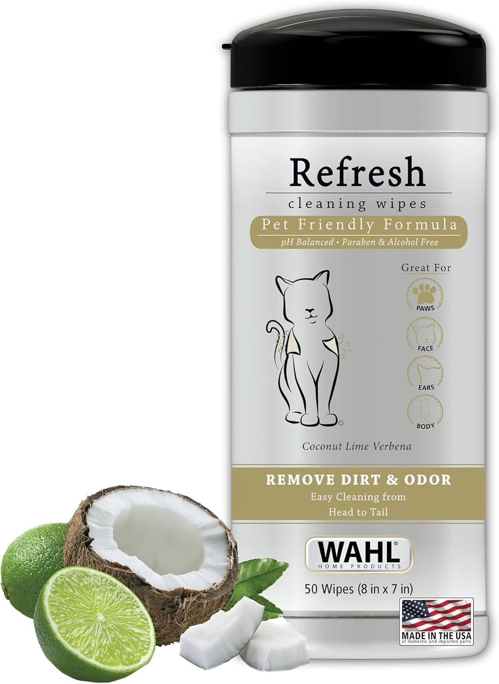 Wahl USA Cat Refresh Cleaning Wipes with Oatmeal Formula to Refresh and Clean Dirty Cats - 50 Count - 820017-500 (Pack of 6)