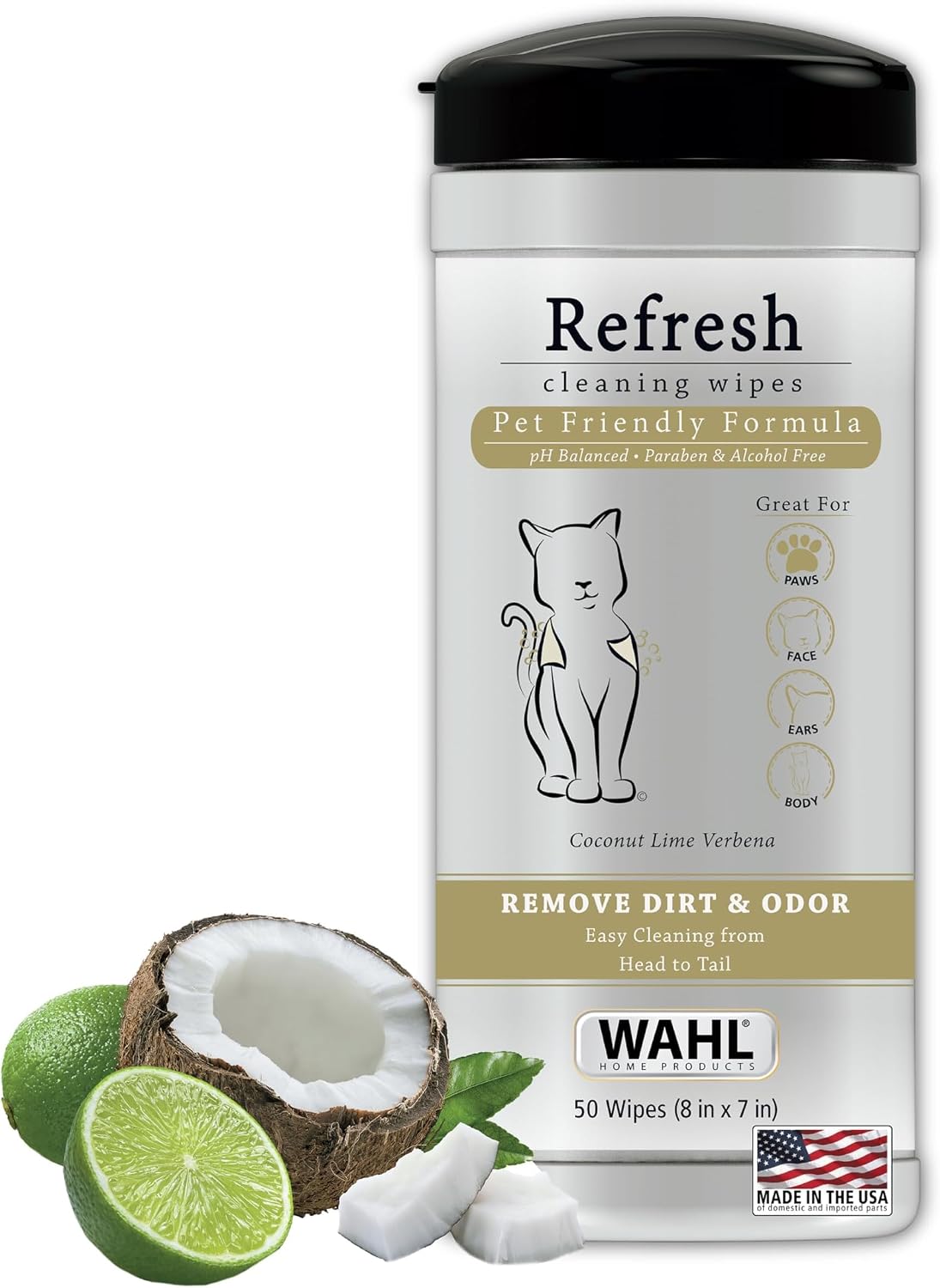 Wahl USA Cat Refresh Cleaning Wipes with Oatmeal Formula to Refresh and Clean Dirty Cats - 50 Count - 820017-500 (Pack of 6)