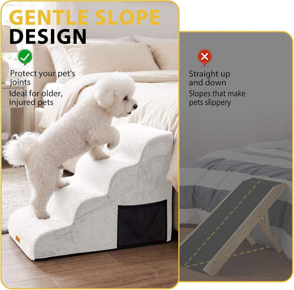 4-Step Dog Stairs for Small Dogs, Non-Slip Foam Pet Steps for High Beds