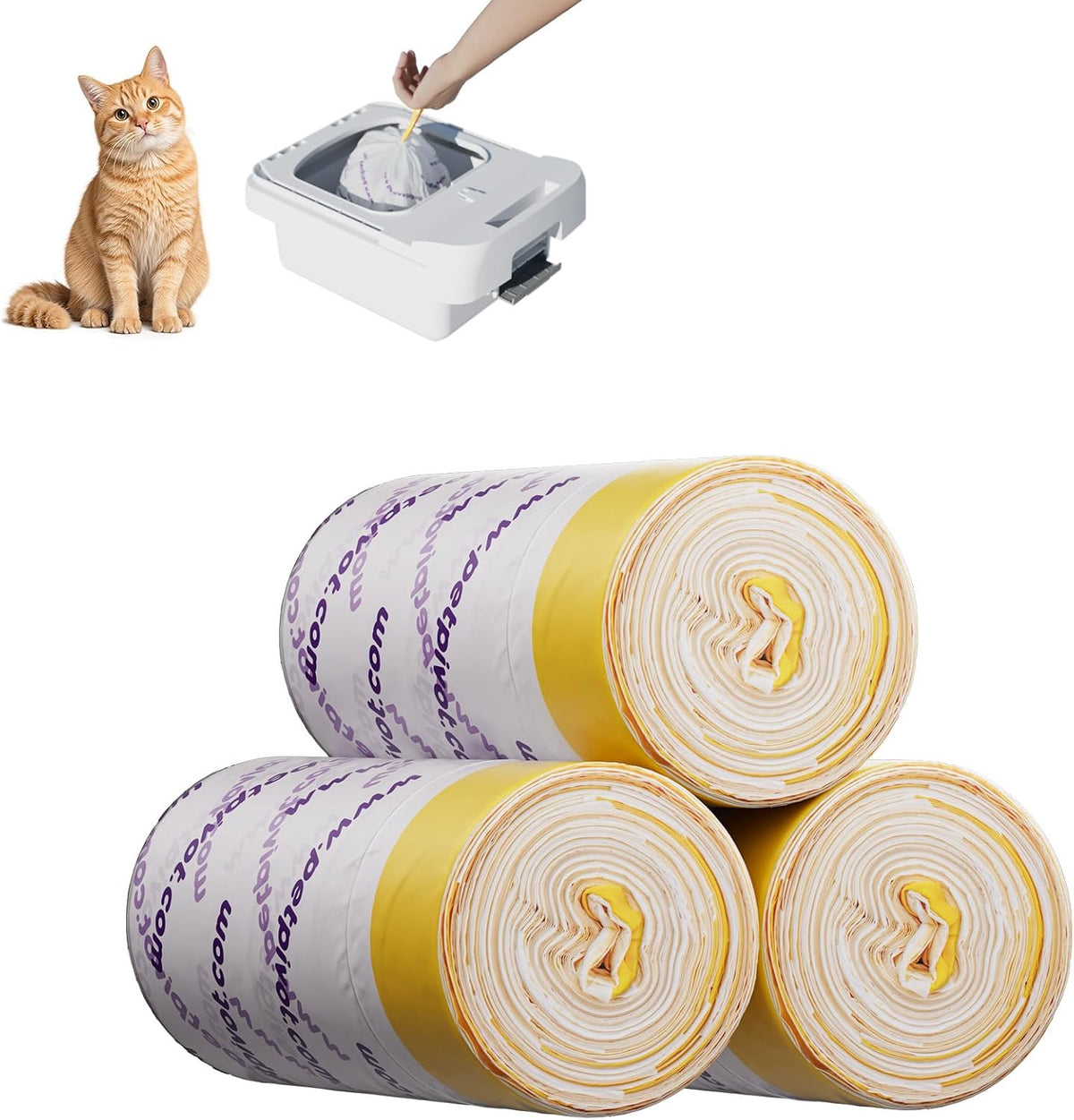 60 Count Automatic Cat Litter Box Bags Compatible with Autoscooper 11, 27.56"x16.14" Thick Replacement Liners for Self-Cleaning Cat Litter Box, Heavy Duty Disposable Waste Bags (3 Rolls, 20 Each)