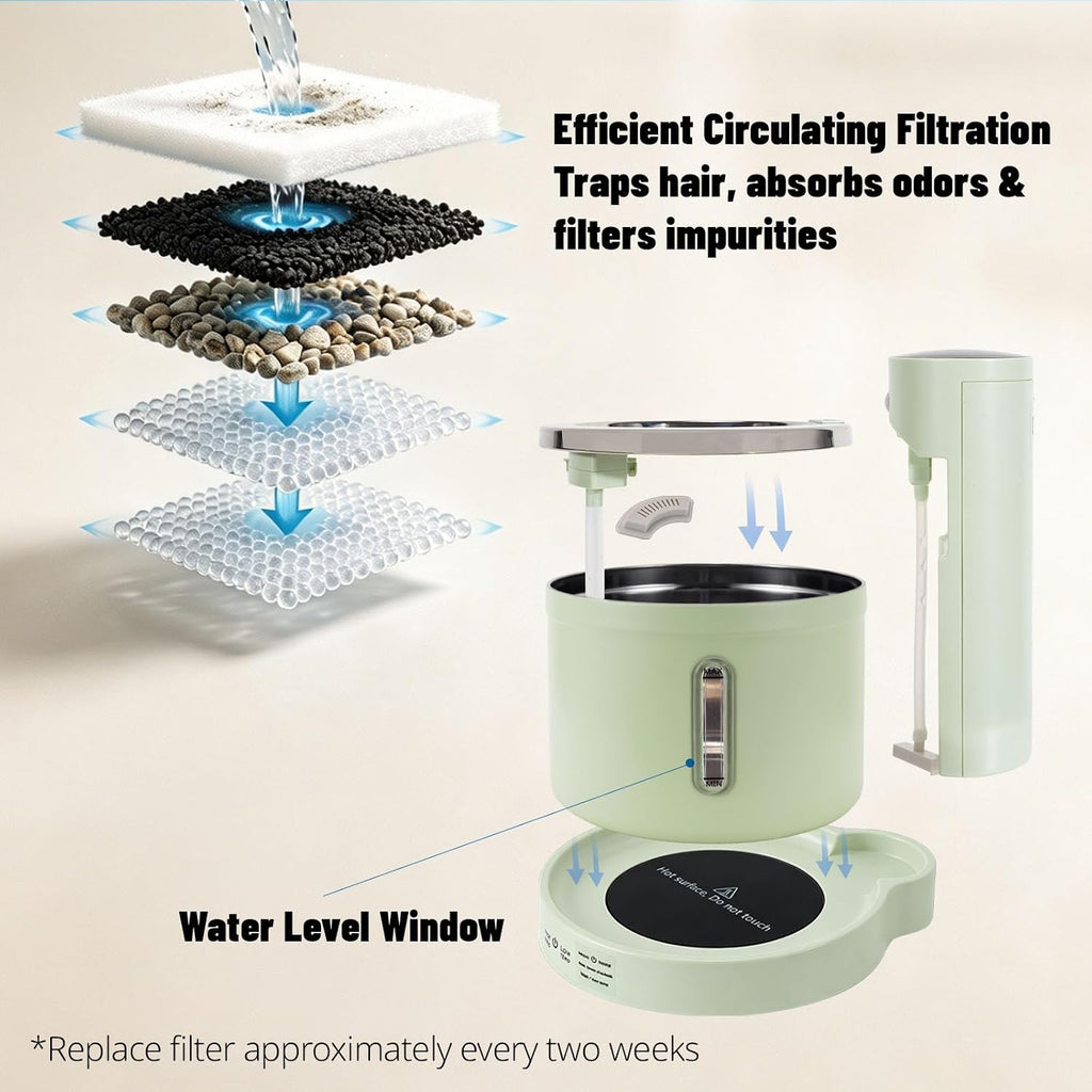 Wireless Stainless Steel Cat Water Fountain, 3L Induction Dispenser