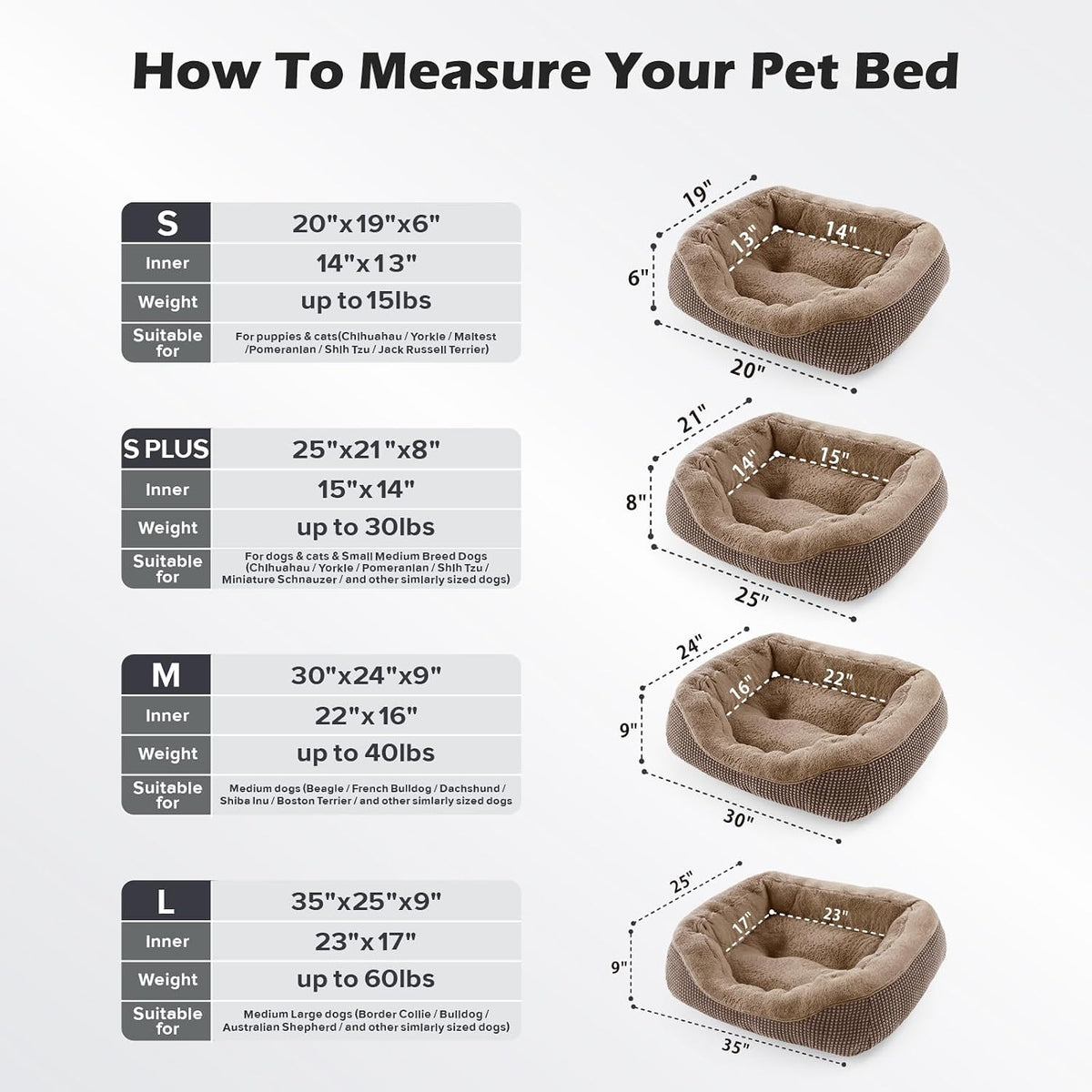 INVENHO Small Dog Bed Washable Orthopedic Calming Warming Durable Pet Bed with Anti-Slip Bottom