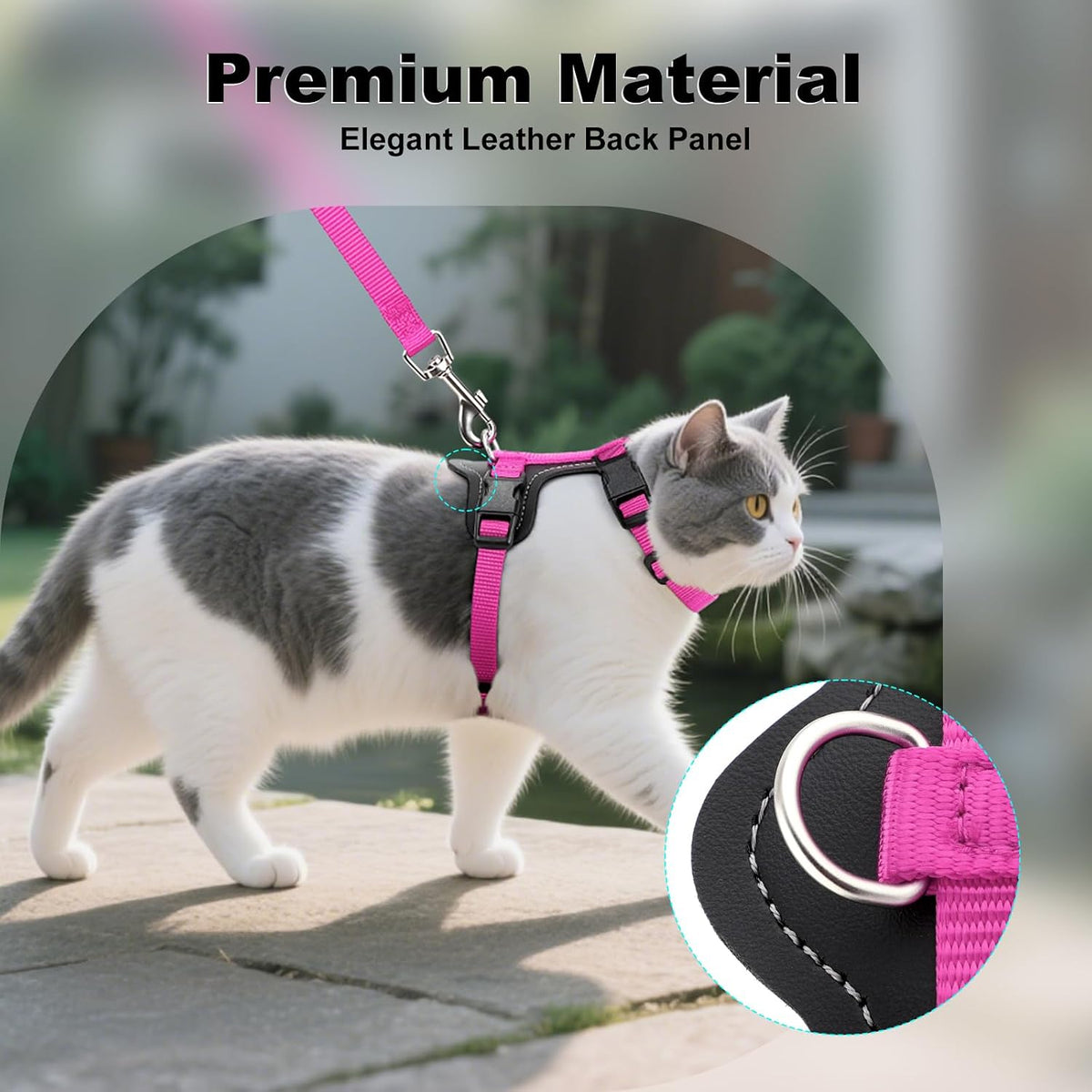 Plutus Pet Adjustable Cat Harness and Leash Set, with Leather Trim