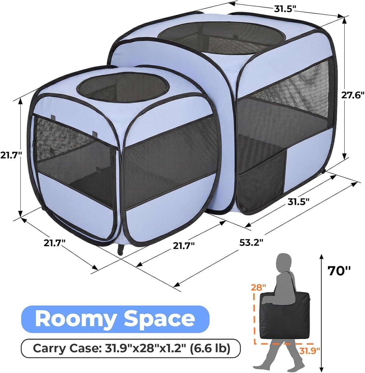 2-in-1 Portable Cat Dog Playpen, Detachable into 2 Separate Cages