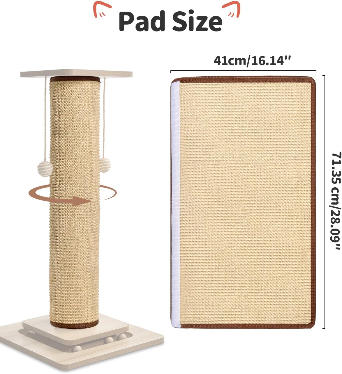Odoland Cat Scratching Post Replace Mat Natural Sisal Scratcher Pad
